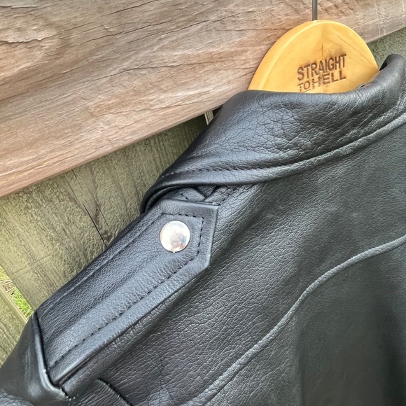 Straight To Hell Black Leather Moto Jacket Size L - Picture 11 of 12